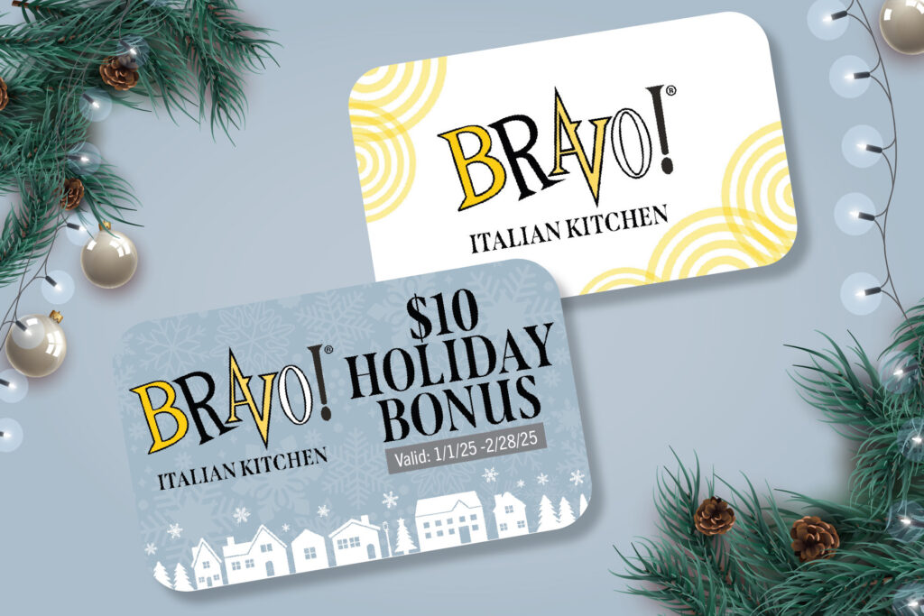 A Bravo gift card and a $10 holiday bonus card